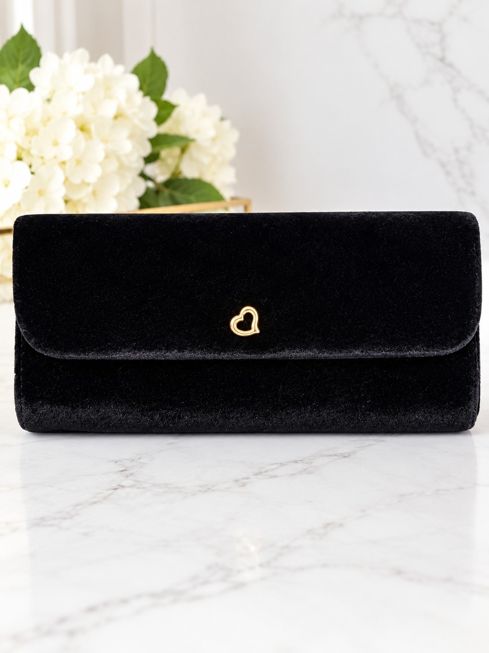 Victoria's Secret Black Velvet Gold Heart Clutch